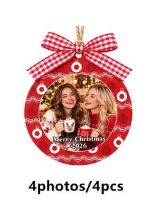 Custom Bow Round Photo Christmas Ornaments, Personalized Pet Picture & Text With Red Plaid Ribbon And Santa Hat, Festive Christmas Tree Decorations, Customized Picture Bag Charm & Wall Hanging, Customizable Holiday Gift For Pet Lovers 2026 - Multicolor - View 8