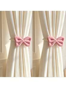 3pcs Velvet Bow Curtain Tiebacks, Mosquito Net Storage Tie Ropes, No-Drill Curtain Tie Ropes, Suitable For Living Room, Bedroom And Door Curtain, Room Decoration, Home Decor, Modern Decoration, Easy Installation, No-Drill Tie Ropes, Suitable For Home Decorators - Multicolor - View 1