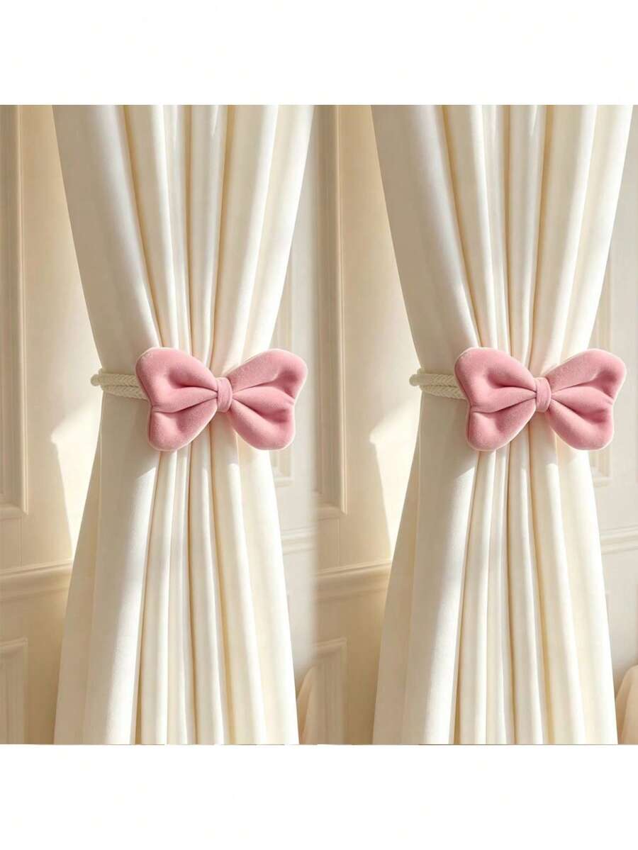 3pcs Velvet Bow Curtain Tiebacks, Mosquito Net Storage Tie Ropes, No-Drill Curtain Tie Ropes, Suitable For Living Room, Bedroom And Door Curtain, Room Decoration, Home Decor, Modern Decoration, Easy Installation, No-Drill Tie Ropes, Suitable For Home Decorators - Multicolor - View 1