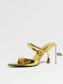 Women's Mirror One-Strap Mule High Heels, Elegant Fashion Personality Party Celebrity Style Glamorous Evening Dress, Gathering Occasions, Stiletto Pointed Toe Open Toe Sandals, Gold High Heels - Gold - View 3