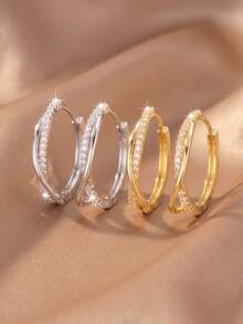 2pcs/Set Luxury Style Double Ring Intertwined Ear Cuffs Earrings, Women's Jewelry Suitable For Daily Commute, Date, Party Wear - Round - View 4