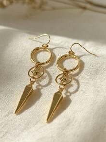 1 Pair Vintage Punk Style Distressed Multi-Layer Snake-Shaped Hoop Cone Pendant Earrings, Suitable For Women's Daily, Party, Travel Jewelry Gift - Yellow Gold - View 5