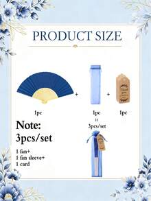 Handmade Paper Folding Fan With Gift Bag And Thank You Card, Bamboo Handheld Folding Fan, Home DIY Office Decor, Wedding Party Baby Shower Party Gift Accessory (Navy Blue) - Navy - View 13