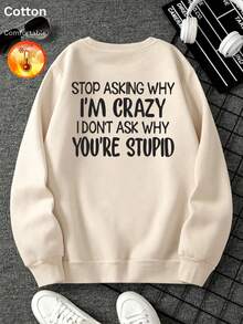 Men's Autumn/Winter Thermal Lined Crew Neck Loose Fit Sweatshirt With Personalized Slogan Print - Apricot - View 2
