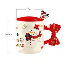 1pc Christmas Mug With Red Lid, Ceramic Mug Cute Bow Handle Coffee Tea Cup, 3Xmas Patterns Holiday Table Decor, Secret Santa Christmas Gift - Multicolor - View 11