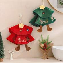 4pcs Christmas Tree Creative Hand Towels, Coral Fleece Hanging Towels, Thickened Kitchen Handkerchief Gift - Multicolor - View 2
