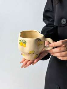 1 buah Mug Kopi Keramik Motif Bunga Lemon, Gaya French Ins yang Sangat Menarik untuk Penggunaan di Rumah, Mug Wanita, Kapasitas Besar Cocok untuk Berbagai Kopi, Susu, Air Minum Tamu/Keluarga, Komersial, Hadiah - MultiWarna - View 9