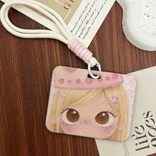 Big Eye Cartoon Girl Card Holder With Woven Lanyard, Hard PC Horizontal ID Badge Holder, Suitable For Student School Bus Card, Work Name Tag, Back To School Supplies - A - View 8