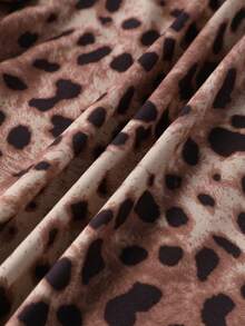 Casual Simple Fashion Daily Home Commute Round Neck Long Sleeve Basic Top, Casual Blouses, Basic Blouses, Chic Top, Leopard Print - Brown - View 8