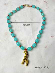 Giraffe Pendant Necklace Colorful Beaded Enamel Charm Quirky Fun Jewelry - Deer - View 3