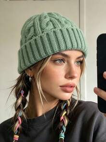 Unisex Solid Color Street Style Distressed Knit Beanie Hat, Warm Outdoor Fashion Couple/Student Knitted Cap, Suitable For Daily Wear, Autumn/Winter - Multicolor - View 1