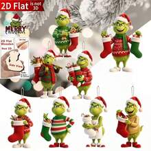 The Grinch 8pcs Christmas Tree Ornaments, Acrylic Green Monster Hanging Pendant, Christmas Boot Design Decorations, Holiday Home Party Decor, Christmas Gift For Friends Family(Random Pattern) - Multiple Styles - View 3