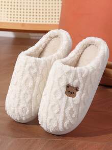 Women's Cute Cartoon Bear Plush Slippers, Durable Comfortable Warm Autumn/Winter Home Slippers - White - View 15