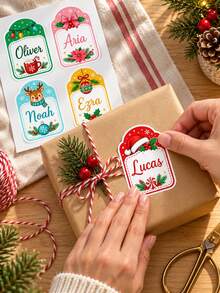 12/25/50 st personliga anpassade julklappsetiketter med namn, utskurna självhäftande julklappsetiketter, assorterade söta högtidsdesignade klistermärken för presentinslagning, julklapp - Multifärgad - Visa 5