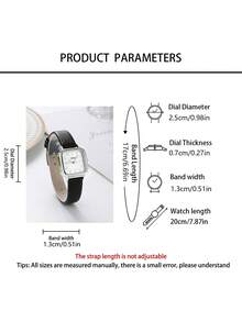 1PC Women's Silver Square Small Leather Watch, Black Leather Strap, Minimalist Retro Style, Quartz Movement, Simple Dial With Pure White Face, Classic Elegant Women's Wrist Accessory, Versatile For Commuting Outfits, Suitable For Graduation Gift, Exquisite Luxury Gift For Women - Black - View 5