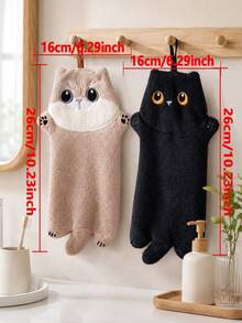 2pcs/1pc Cute Cat Plush Super Absorbent Hand Towel, Hanging Kitchen Bathroom Decorative Towel, Absorbent, Easy To Clean, Personalized Towel - Multicolor - View 4