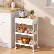 White & Gold 3-Tier Kitchen Cart, Bathroom Storage Organizer, Removable Top Tray, With Drawers And Compartments, Plastic Material, Easy Assembly, Rolling Serving Cart, Christmas Gift - View 4