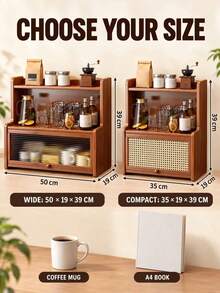 Bamboo Storage Rack, 2-Tier Bamboo Kitchen Organizer With Dust Cover, Spice Jar Rack, Countertop Storage Rack, Suitable For Cups, Seasonings, Books And Flower Pots - Multi-Functional Storage Rack, Perfect For Home And Office Use - Multicolor - View 5