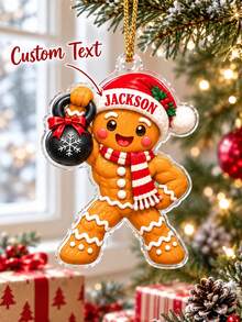 1pc Personalized Gingerbread Weightlifting Ornament, Custom Name Fitness Christmas Ornament, Gym Lover Acrylic Keepsake, Gingerbread Gymer,Christmas Gift - Ginger - View 3