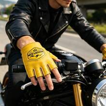 Vintage Personalized Half-Finger Gloves Unisex Breathable Perforated Design Motorcycle Riding Protective Gloves Outdoor Sports Motorcycle Anti-Slip Wear-Resistant Fingerless Gloves - A - View 8