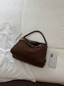 1pc Women's Autumn/Winter New Crescent Handbag, Fashion Minimalist Suede Bag, Suitable For Dating Gift, Commuting, Shopping - Coffee Brown - View 4