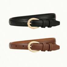 3pcs Plus Size PU Leather Belt Set With Gold-Tone Alloy Buckle, Classic Beveled Edge, Versatile Women's Belt For All Seasons - 1.8cm Wide Flat Buckle With Beveled Edge - View 23