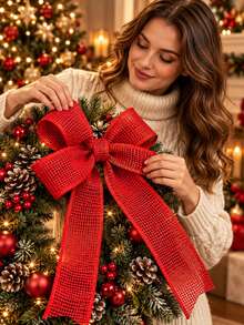 2.4inch Faux Linen Ribbon Roll 5 Yards, Red Green Brown Faux Linen Wire Edge Satin Ribbon, Shapeable Easy To Shape, Christmas Polyester Coarse Mesh Ribbon, Wreath Christmas Tree Gift Box Tie, Handmade DIY Accessories, Wedding Floral Decoration Material - Coarse Hemp Strap - View 2