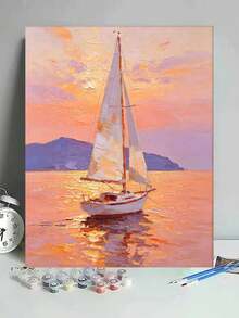 Adult Beginner Digital Oil Painting, Landscape Digital Oil Painting, Sea Sailing Boat Digital Oil Painting Set, Suitable For Home Wall Decor, Holiday Gifts. - Sets - View 2