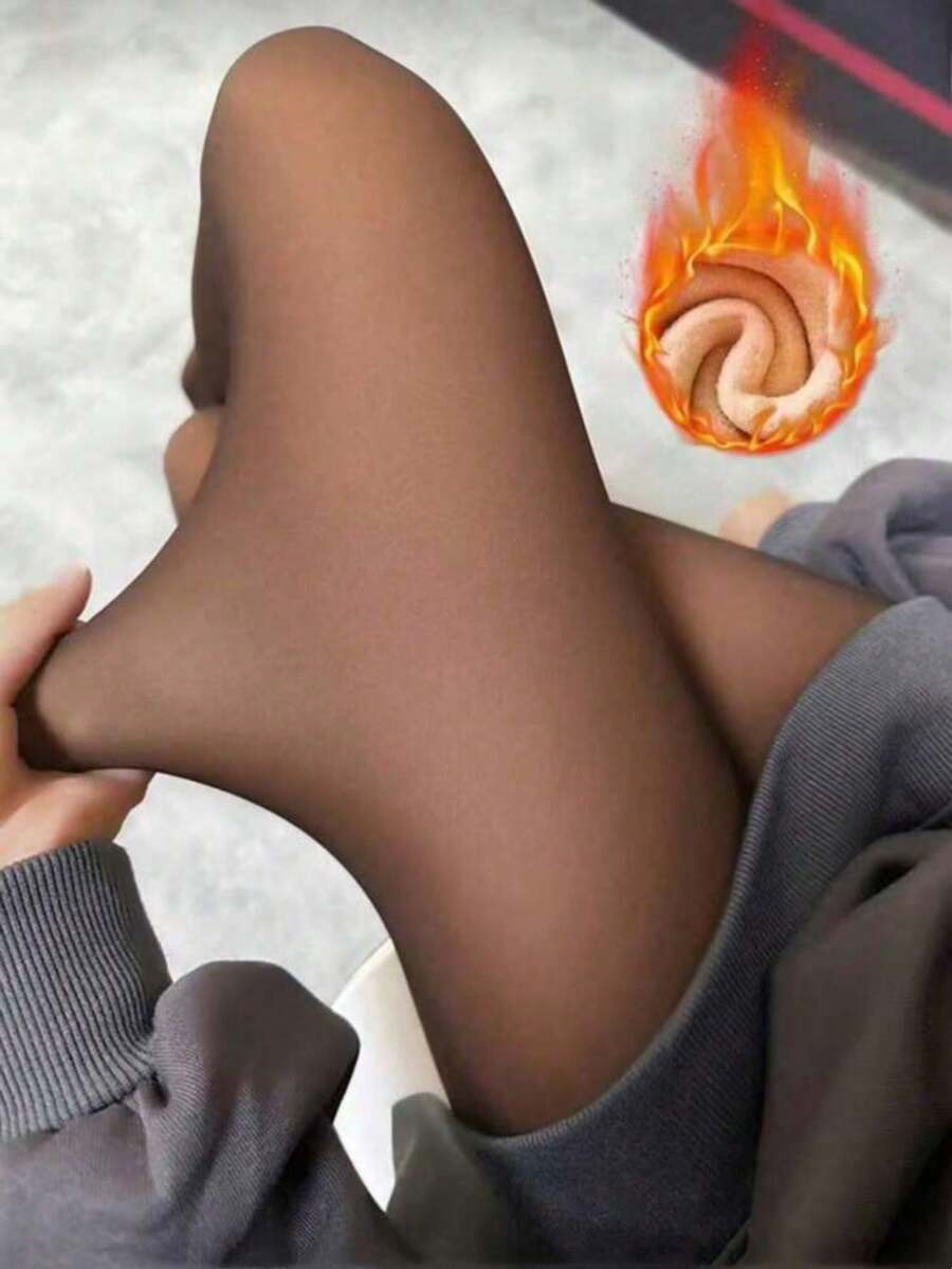 1pc 220g Women's Sexy Sheer Coffee Brown Tights, High Elasticity, Warm Base Layer Tights For Spring, Autumn, Winter (Suitable For 5-15°C) - Black - View 1