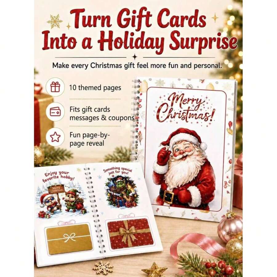 1pc DIY Spiral Bound Christmas Gift Card Album, 5x7 InchHoliday Gift Booklet, 10 Themed Pages |5x7 Spiral Bound|Can Add Cards, Coupons | Can Write Notes | HolidayChristmas Vacation Design