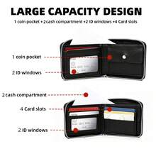 HOVI'S Vintage Men's Wallet With Zipper, Multi-Card Slot Design, Daily Commute Multi-Function Portable Men's Front Pocket Wallet, Coin Purse, Card Holder, Zipper Wallet, Gift For Men - Multicolor - View 3