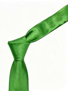 1pc Pure Green Satin Tie, Men's Solid Color Tie, Suitable For Business And Wedding - Green - View 3