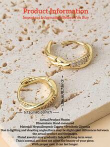 1 Pair Elegant Gold-Plated Cubic Zirconia Cross Hoop Earrings, Suitable For Women To Wear To Parties, Weddings, Anniversaries, And Daily Wear, A Great Gift Item., Gift Ideas - Gold - View 3