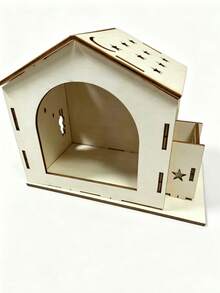 Wooden Rabbit Hideout With Hay Feeder, Star & Moon Hollow Rabbit Shelter, Detachable Guinea Pig Hideout Nest, Small Pet Wooden Habitat Decoration - one-size - View 6