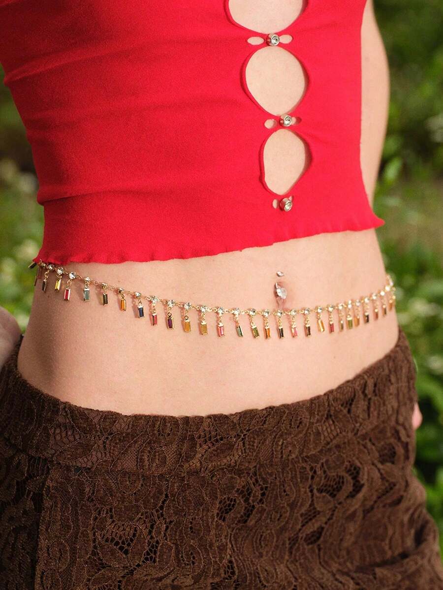 Fashionable Glamorous Casual Versatile INS Style Colorful Contrast Geometric Patchwork Waist Chain - Multicolor - View 1