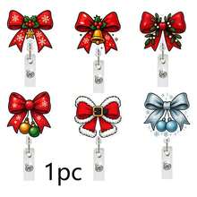1pc Christmas Bell Bow Easy-Pull Glitter Acrylic Retractable Badge Reel Snowflake Badge Holder - Multicolor - View 9