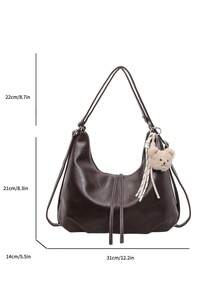 1pc Fashion Crescent PU Fabric Shoulder Bag Suitable For Commuting, Shopping, Etc. (With Pendant) - Coffee - View 3