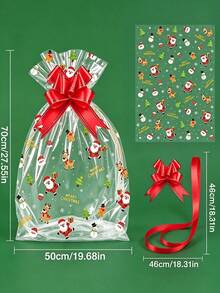 10pcs Christmas Snowflake Transparent Drawstring Gift Bags, Empty Packaging Bags With Red Decorative Bows, Christmas Party Gift Packaging Bags - Multicolor - View 4