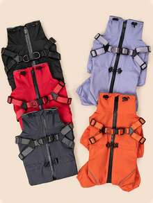 New Pure Purple Windproof Thickened Four-Legged Pet Coat, Chest Back Design, Suitable For Leash, Warm And Cold-Proof, Suitable For Outdoor Activities - Purple - View 7