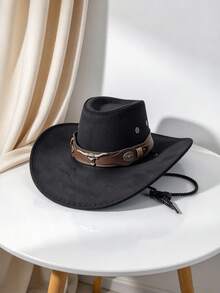 Unisex Retro Western Cowboy Hat, Wide Brim Felt Hat With Bull Head Decor, Halloween Xmas Party Costume, Rodeo & Holiday Event Hat - Multicolor - View 7