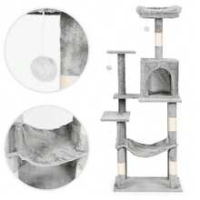 146cm Multi-Level Cat Tree With Condo, Hammock, 3 Perches, Sisal Scratching Posts And Hanging Toys, Grey Indoor Cat Activity Tower - Light Grey - View 4