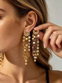 1 Pair Minimalist Fashion Elegant Versatile Premium Exquisite Vintage Long Tassel Heart-Shaped Drop Earrings - Yellow Gold - View 3
