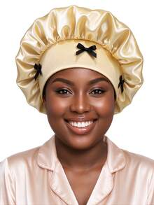 CONFLASS Soft Elastic Wide Band Sleep Cap With Bows,Silky Hair Bonnet For Sleeping Night Cap,Protect Curly Hair,Hair Wrap For Braid Natural Hair,Daily Sleeping - Multicolor - View 5