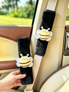 1 buah/2 buah Sarung Sabuk Pengaman Mobil, Pelindung Sabuk Pengaman Mobil Dekoratif Motif Lebah & Kumbang, Dekorasi Interior yang Lembut & Nyaman - A - View 8