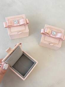 Women's Jewelry Box, Velvet Jewelry Gift Box With Satin Bow And Rhinestone Heart Decoration, Simple Sweet Jewelry Storage Box, Jewelry Gift Packaging Box & Packaging Accessories, Suitable For Wedding, Engagement, Anniversary, Ring, Earring, Necklace Packaging - Multicolor - View 1