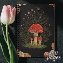 Vintage Mushroom And Butterfly Starry Sky Art A5 Spiral Notebook, Black Spiral, 50 Sheets 100 Pages, For Student Classroom Notes, Office Meeting Records, Portable Diary And Planner Notebook - One Book (50 Pages, 100 Pages) - View 5
