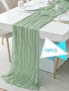 10 Pcs Sage Green Table Runner Bohemian Country-Style Table Runner, Suitable For Weddings, Baby Baptism Parties And Holiday Decorations - Sage Green - View 16