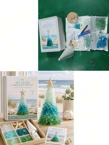 Sea Glass Christmas Tree Set (Glue Not Included), Sea Glass Christmas Tree Series Set, Desktop Decor Set, Coastal Style Holiday Decoration, Handmade Craft, Christmas Theme Creative Gift - A - View 13