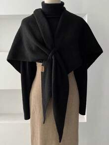 Stylish, Casual Striped Knit Shawl Featuring A Front-Tie Design; Soft And Lightweight, Suitable For Both Everyday Wear And Evening Attire; Thickened Knit // Suitable For All Seasons. - Multicolor - View 15