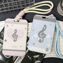 Music Note Print Badge Holder With Braided Wrist Strap, Polka Dot Pattern Card Protector For Work ID, Student Card, Portable Card Case - A - View 2